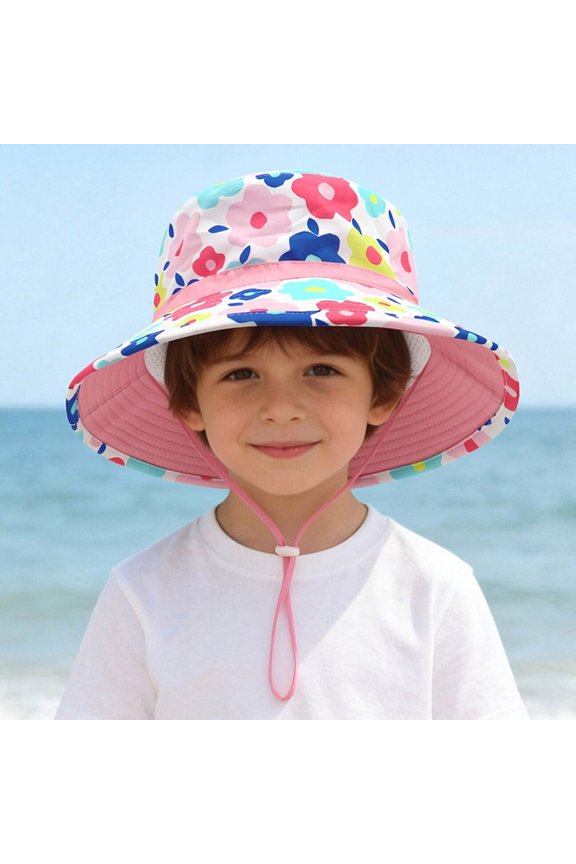 Kids' Pineapple Print Bucket Hat, Adjustable Cotton Sun Hat with Chin Strap for Beach and Summer Trips, 1-8 Years Pink b 2 Years