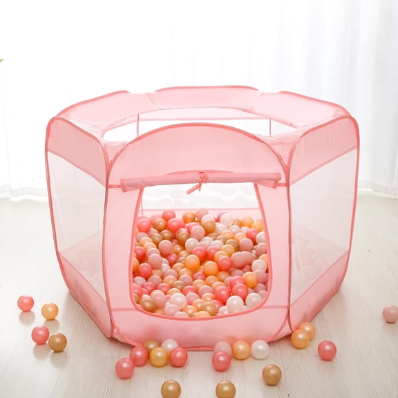 Kids Pink Ball Pit with Curtain Large Pop Up Childrens Ball Pits Tent for Toddlers Playhouse Baby Crawl Playpen with Zipper Storage Bag, Balls Not Included
