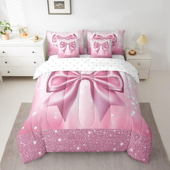 Kids Pink Bowknot 7 Pieces Bedding Set Full Size