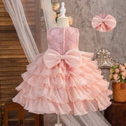 Kids Pink Dress for Girls Ruffle Sleeveless Tulle Flower Girl Dress Rainbow Tutu Princess Skirt Princess Dress Up for Girls 3-4 Years