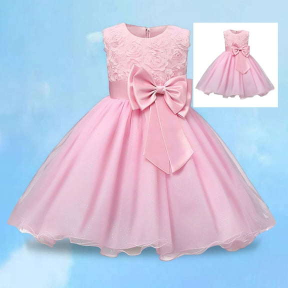 Kids Pink Girls Dress Ruffle Sleeveless Formal Dress for Girls Tea Party Dress Kids Dress 5-6 Years