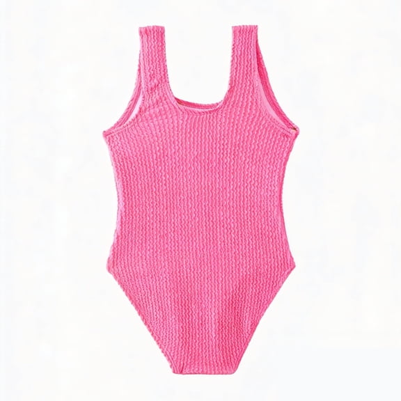 Kids Pink Ruched One-Piece Swimsuit Stretchy Summer Beach Vacation Bathing Suit
