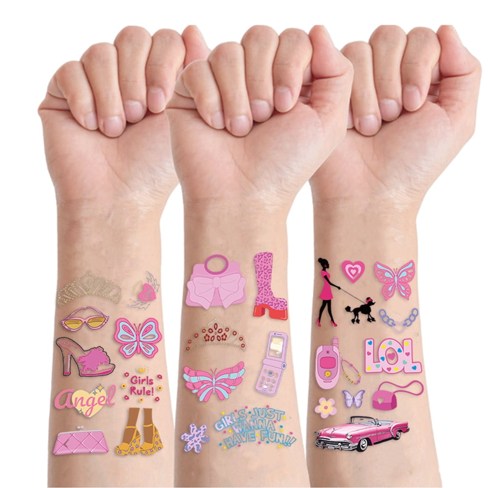 Kids Pink Temporary Tattoo Toys Girls Just Wanna Have Fun Face Tattoos