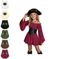 thumbnail image 1 of Kids Pirate Dress Off Shoulder Girls Renaissance Dresses with Corset Belt Flowy Princess Dresses, 1 of 8