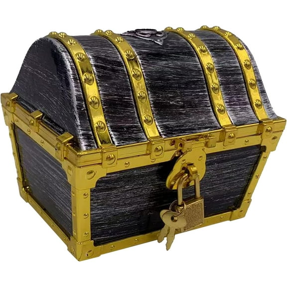 Kids Pirate Treasre Chest Storage Box,Golden Border Decorative with Lock and Key for Birthday,Halloween, Christmas Party Favors