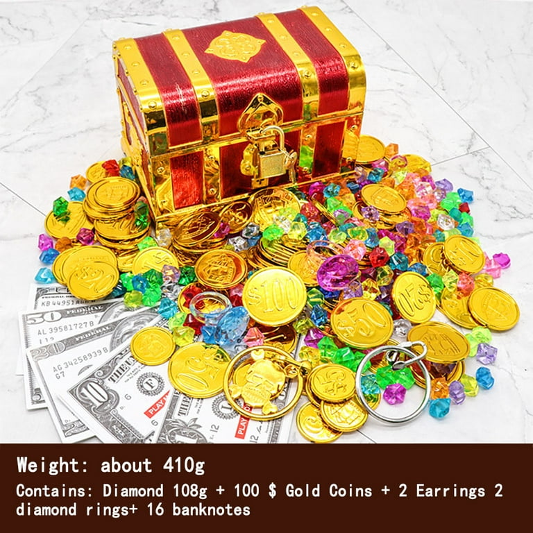 Pirate Chest Treasure Box, Plastic Storage Container For Coins