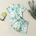 thumbnail image 1 of Kids Pjs Boys Easter Pjs for Girls Bunny Printed Short Sleeve Top and Short Pants 2 Pieces Girls' Sleepwear for Boy 5-6 Years, 1 of 6