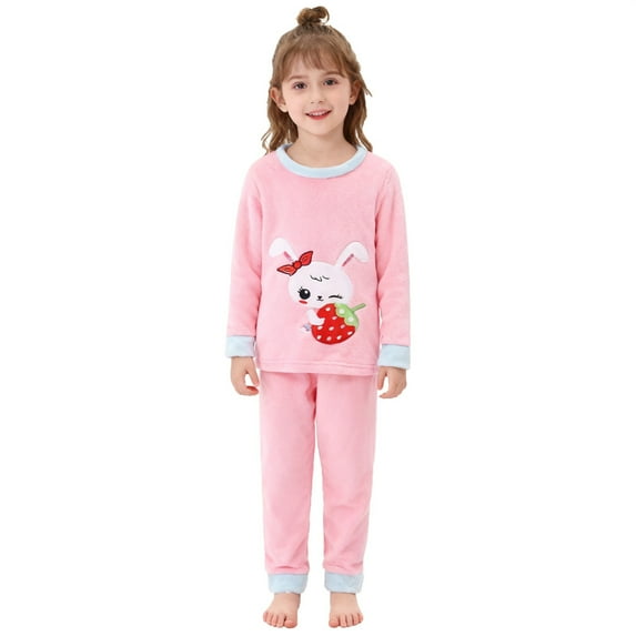Kids Pjs Girls Girls Pajama Sets Long Sleeve Top and Pants Winter Flannel Fleece Thermal Cozy Soft Toddler Sleepwear for Indoor Outdoor Kids Pajamas Pink 12 Months-24 Months