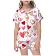 thumbnail image 1 of Kids Pjs Girls Valentines Pajamas for Children Heart Print Short Sleeve Button Down Top and Shorts Two Piece Sleepwear with Pockets Red 8 Years-9 Years, 1 of 4