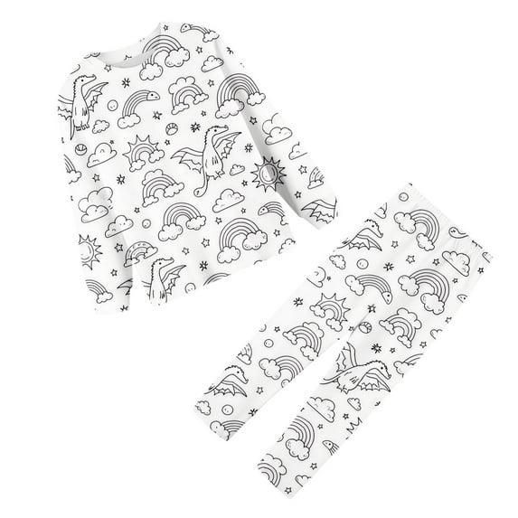 Kids Pjs Set Colorable Pjs Long Sleeve Crew Neck Top With Pajamas Pants For Kids Diy Pajamas Can Play With And Wear 4-5 Years