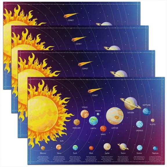Kids Placemats for Dining Table Educational Table Place Mats Set of 4 Kids Universe Solar System Planets Fabric Table Mats Placemat Ultra Soft Galaxy Blue Purple Decor Placemats 18"x12"