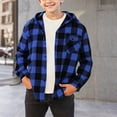 thumbnail image 1 of Kids Plaid Button Down Long Sleeve Hoodie Shirt Jacket Color Block Preppy School Top, 1 of 5