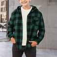 thumbnail image 1 of Kids Plaid Button Down Long Sleeve Hoodie Shirt Jacket Color Block Preppy School Top, 1 of 5