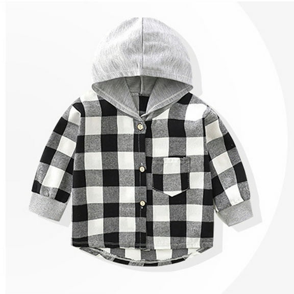 Kids Plaid Flannel Hoodie - Toddler Boys Flannel Shirt with Pocket - Unisex Boys Girls Casual Loose Long Sleeve Hooded Button Down Shirts New, A-color, 6-7T