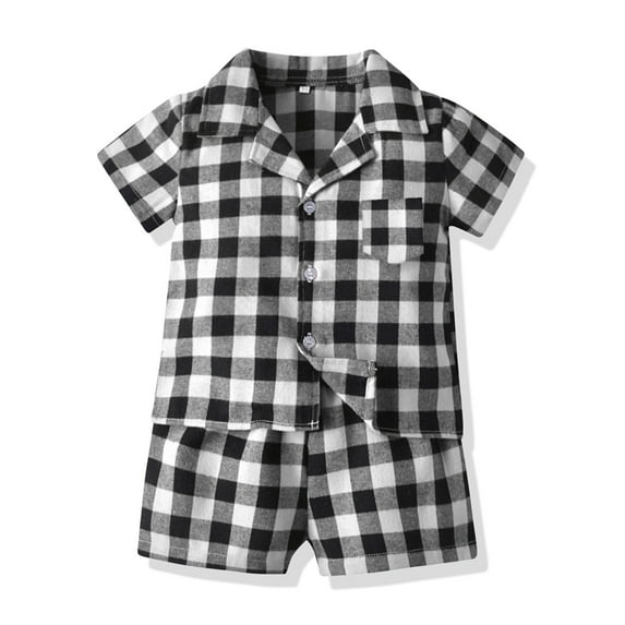 Girls Boys Plaid Pajamas Sets Short Sleeve Cotton Pajamas Sets Button Down Pajamas Set Toddler Pajamas Top with Shorts Girls Pajamas Set 6-9 Months