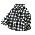 thumbnail image 1 of Kids Plaid Shirt for Boys Fashion Long Sleeve Lapel Button Down Shacket Jackets Fall Winter Cute Lightweight Coats 1-11Years Black, 1 of 5