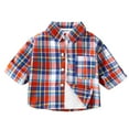 thumbnail image 1 of Kids Plaid Shirt with Pocket Button-Up Casual Top Twin Needle Stitching Boys Checkered Print Chest Pocket T-Shirt, 1 of 3