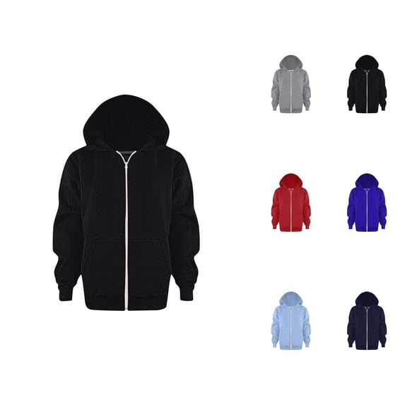 Kids Plain Basic Zip Up Hoodie Fall Winter Long Sleeve Hooded Sweatshirt with Pockets for Boys Girls Jacket Coat