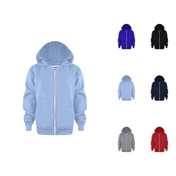 Kids Plain Basic Zip Up Hoodie Long Sleeve Fall Winter Hooded Sweatshirt with Pockets for Boys Girls Jacket Coat