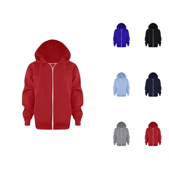 Kids Plain Basic Zip Up Hoodie Long Sleeve Fall Winter Hooded Sweatshirt with Pockets for Boys Girls Jacket Coat