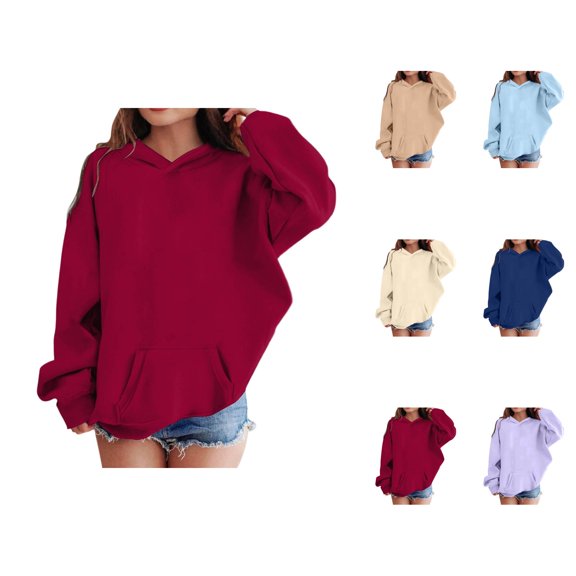 Kids Plain Hoodies Long Sleeve Fall Winter Loose Basic Hooded Sweatshirt with Pockets for Boys Girls Pullover Tops