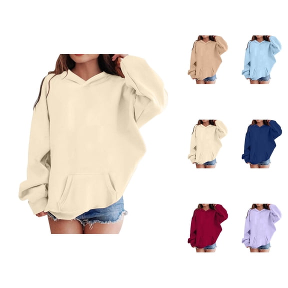 Kids Plain Hoodies Long Sleeve Fall Winter Loose Basic Hooded Sweatshirt with Pockets for Boys Girls Pullover Tops