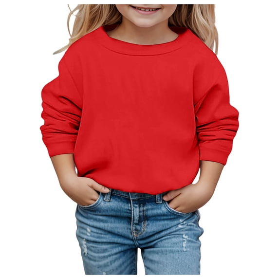 Kids Plain Pullover Crewneck Long Sleeve Athletic Top Loose Fit Casual Fall Sweatshirt