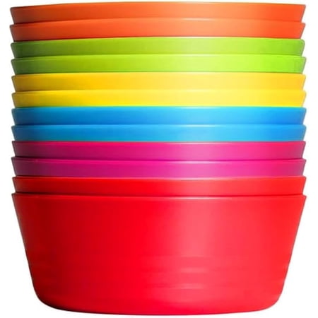 Kids Plastic Bowls Set of 12 Children Bowl 10 Ounce Microwave Dishwasher Safe BPA Free Non Toxic Toddler Bowls 6 Bright Colors for Cereal, Soup, Snack Great Plastic Bowls for Kids & Toddlers