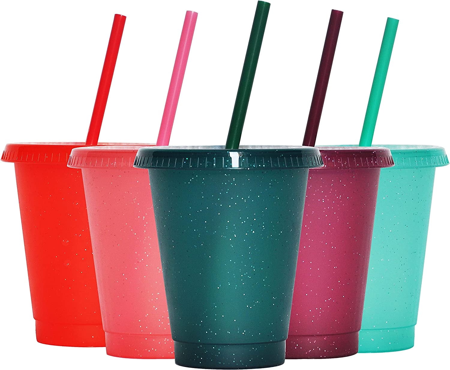 Casewin 7 Pack 12oz Plastic Kids Cups with Lids & Straws