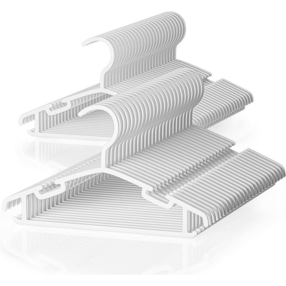 Kids Plastic Hangers, Baby Clothes Hangers for Closet 50 Packs Non-Slip Toddler Hangers for Infant Child Clothing, Small Children, for Pants Coats Skirts (White)