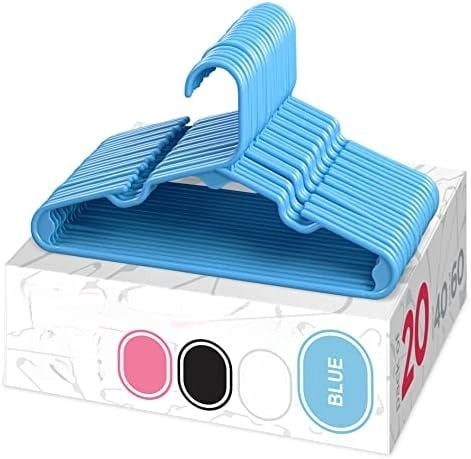 Kids Plastic Hangers, Children's Hangers for Baby, Toddler, and Child Clothes - Everyday Standard Use - Ideal for Boys and Girls Closet, Clothing, Pants, Coats, and More - Blue, 20 Pack
