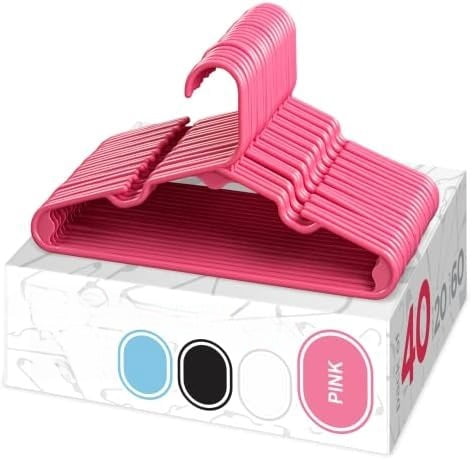 Kids Plastic Hangers, Children's Hangers for Baby, Toddler, and Child Clothes - Everyday Standard Use - Ideal for Boys and Girls Closet, Clothing, Pants, Coats, and More - Pink, 40 Pack