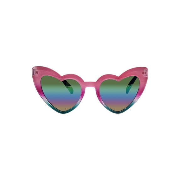 Kids Plastic Heart Shaped Full Rim Sunglasses with Pink Purple Blue Frames and Rainbow Mirrored Lenses