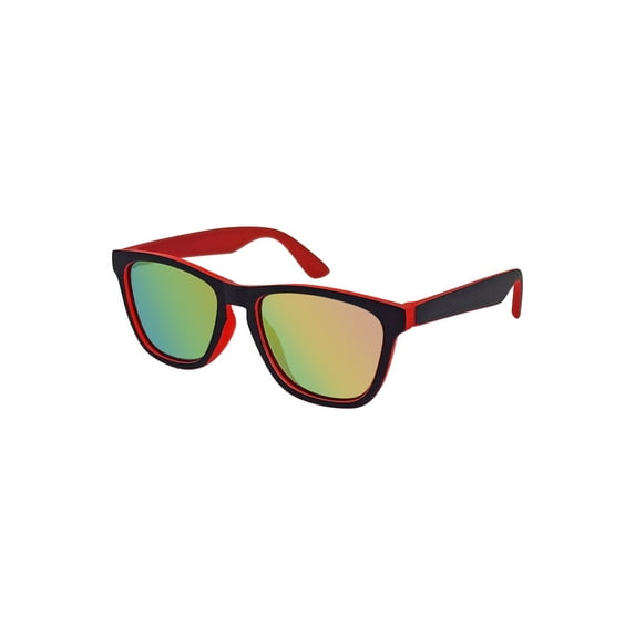 Kids Plastic Wayfarer Full Rim Sunglasses with Black Red Frames and Red Mirrored Lenses