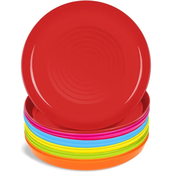 Kids Plates Set of 12 Toddler Plastic Plates - BPA FREE Microwave and Dishwasher Safe Reusable Plastic Children's Plates Brightly Colored 7 Inch Dinner Plates