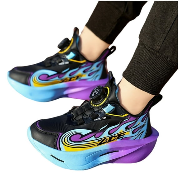 Kids Platform Sneakers Boys Fashion Color Block Cushioning Thick Sole Running Shoes Comfy Arch Support Lightweight Trainers Basketball Shoes Purple 3 Big Kid