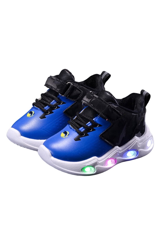 Kids Platform Sneakers Light up Basketball Shoes for Boys Girls Fashion Splice Leather Casual Soft Sole Slip on Running Shoes Blue 6 Toddler