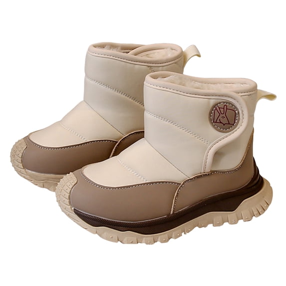 Kids Platform Snow Boots Boys Girls Waterproof Antislip Hook and Loop Comfy Warm Furry Lined Winter Outdoor Hiking Ankle Booties 11.5 Little Kid Beige