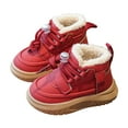 thumbnail image 1 of Kids Platform Snow Boots Trendy Lace up Fuzzy Lined Ankle Booties Boys Girls Comfy Chunky Soft Sole Winter Short Boots 8 Toddler Red, 1 of 5