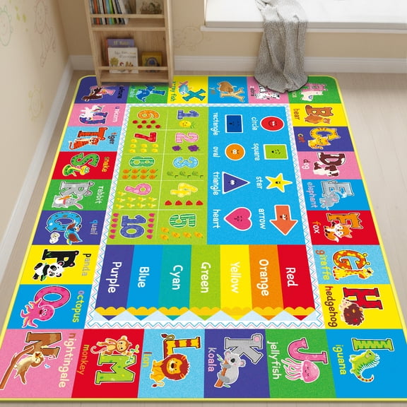 Kids Play ABC Educational Area Rug, Alphabet Animal Soft Non-Slip Kids Carpet 110x78.7 INCH