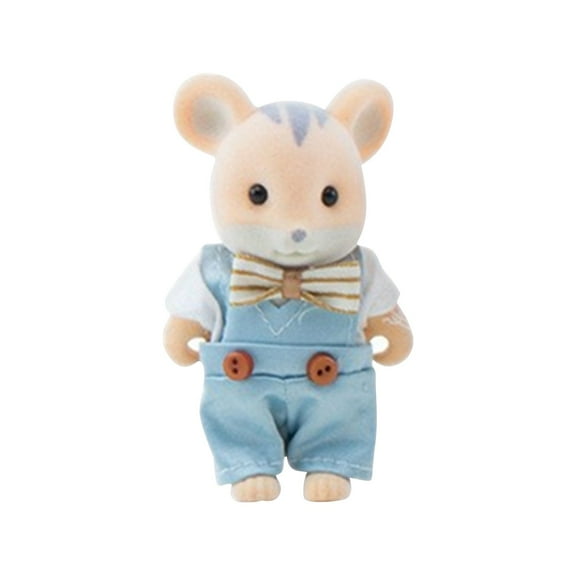 Kids' Play Animal Figures, Pretend Play Toys, 2 in Flocked Squirrel, Miniature Figurines, Birthday Gatherings, Light Blue Overalls, 1 Pc