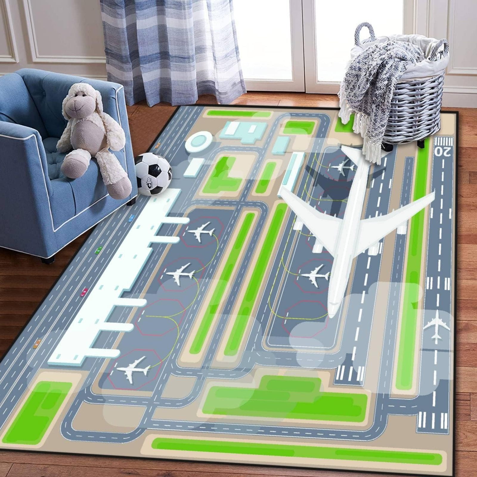 Kids Play Area Rugs Airport Landing Strips Top View Aircraft And ...