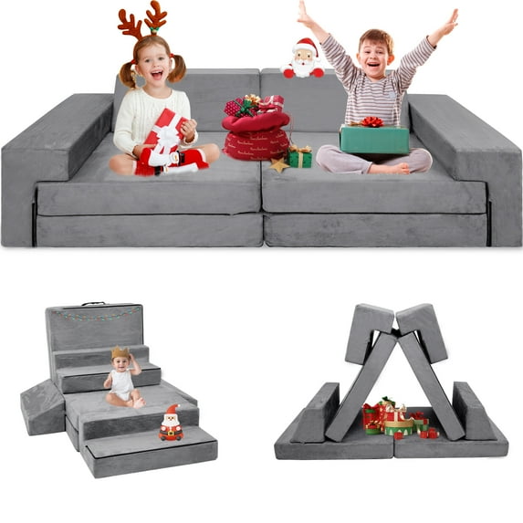 Kids Play Couch,Modular Couch for Toddler and Baby Playroom/Bedroom,Imaginative Convertible Play Couch for Boys Girls.Gift for Kids,Grey
