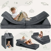 Toddler Sofa, Caveen Kids Play Couch, Modular Kids Couch,Convertible Folding Sofa for Boys and Girls, Gray