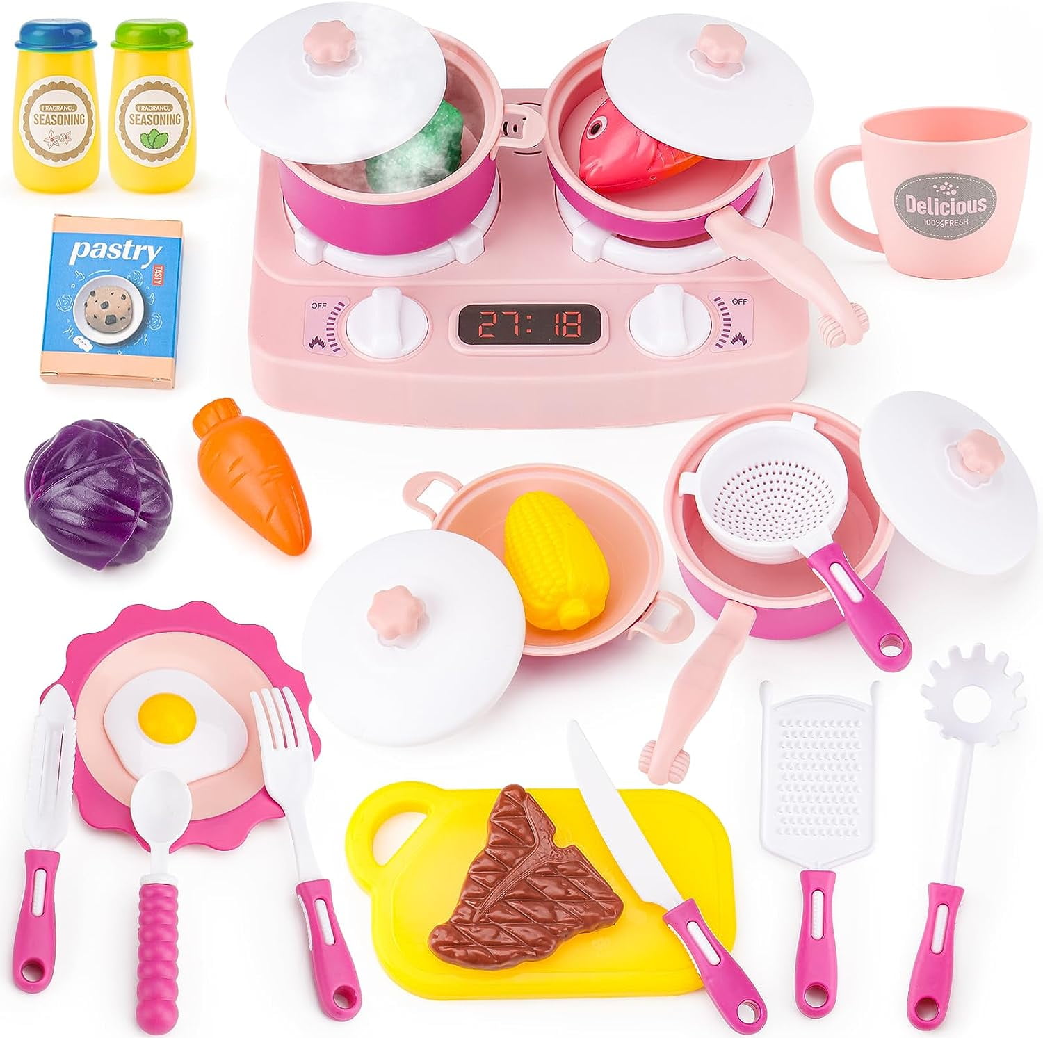 Kids Play Kitchen,Pretend Play Kitchen Accessories Toys Set,Gifts for 3