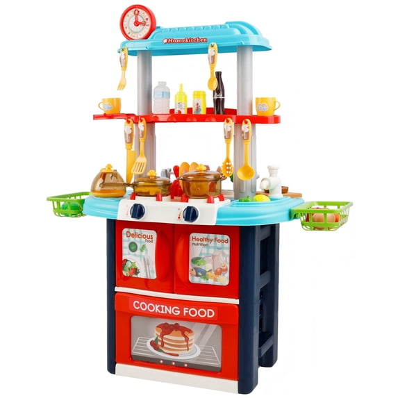 Kids Play Kitchen Set, Toddler Kitchen Playset with Sound & Light, Cooking Stove with Steam, Play Food Toy and Kitchen Accessories, Kitchen Toy for Kids Girls Boys 1-3