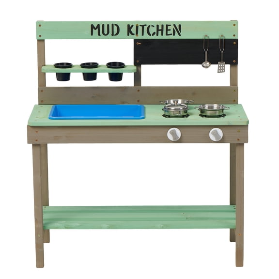 Kids Play Kitchen, Wood Mud Kitchen with Water Play Set & Cooking Toys for Outdoor, Gift for 3~8