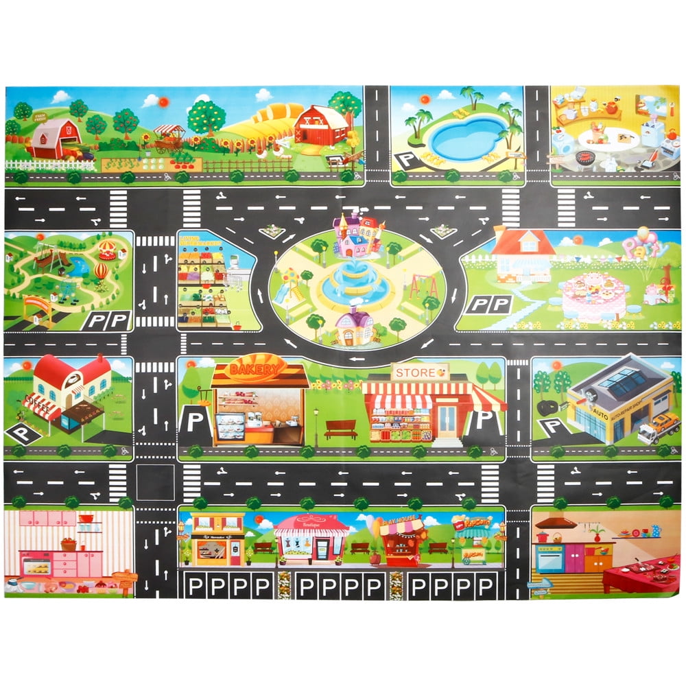 Kids Play Mat City Road Buildings Parking Map Game Scene Map ...