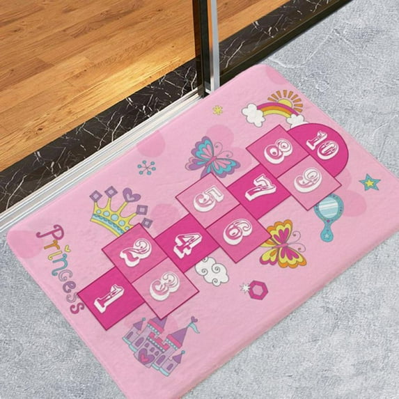 Kids Play Mat, Hopscotch Area Rug Runner 19.7"x31.5" Soft Plush Playroom Carpet Non-Slip Children Numbers Educational & Fun Throw Rugs for Girls Boys Bedroom Decor Nursery Best Shower Gift (Princess)
