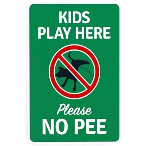 Kids Play Here Please No Pee With Prohibited Symbol Warning Sign, No Dog Poop Metal Signs for Business Home Outdoor Indoor Street Wall Caution Custom Decor 8 x 12 Inch